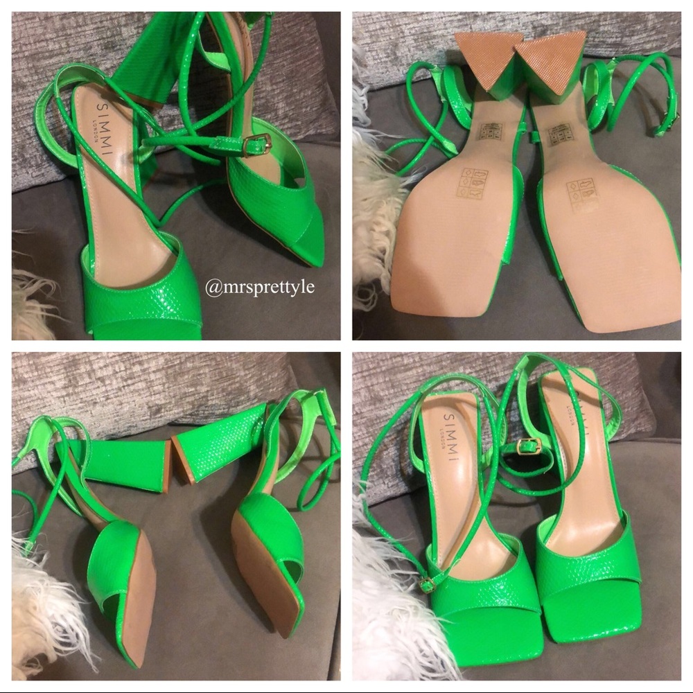 CARLA GREEN FAUX SNAKE PRINT SCULPTURED BLOCK HEELS. Size: UK 7, EU 40, US 9